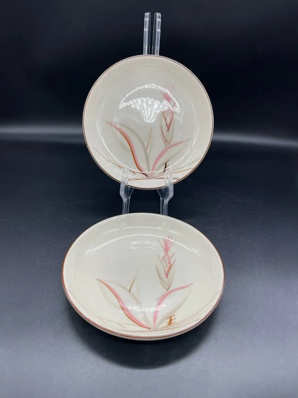 Vintage MCM Winfield True Porcelain Dragon Flower Set of 2 Bread Plates 7.5